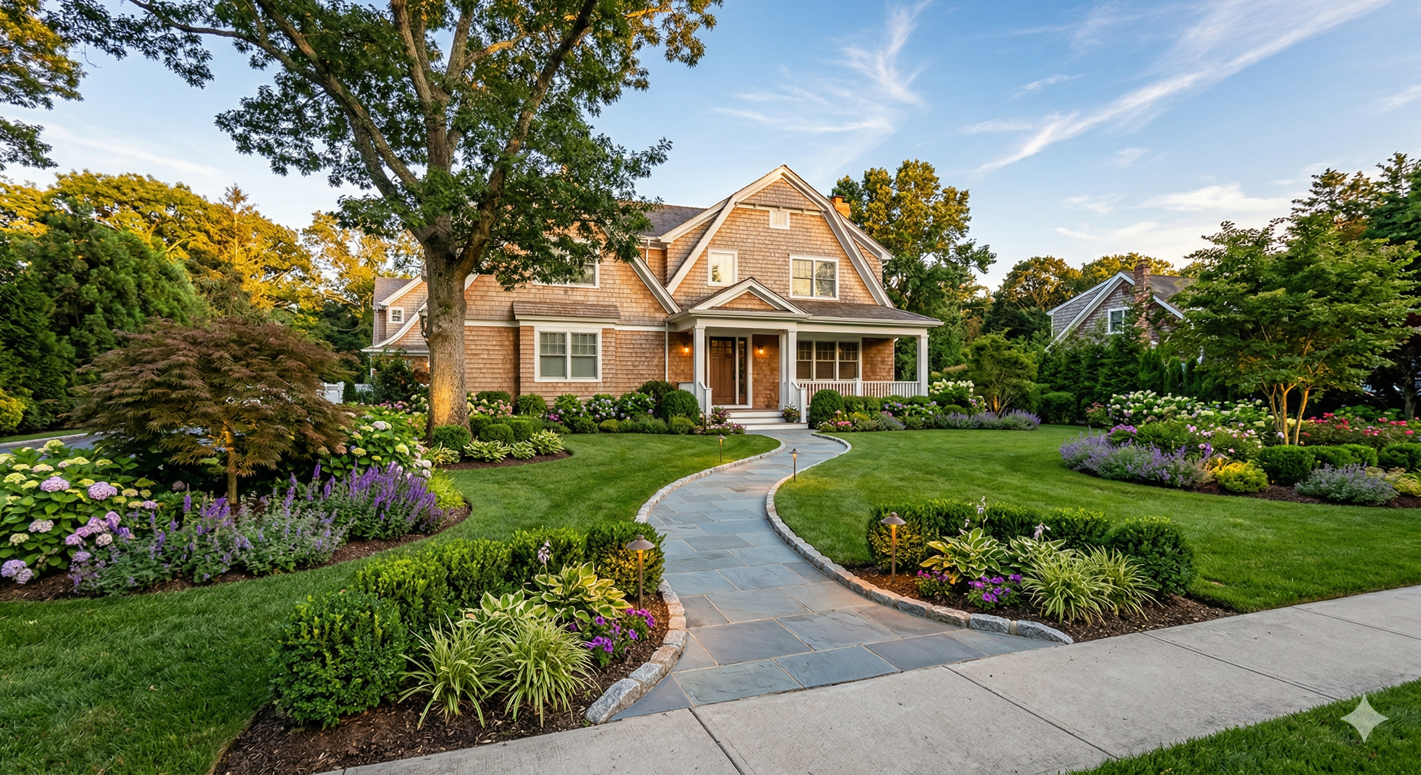 Beautiful Long Island front yard landscaped by Green Empire Landscaping